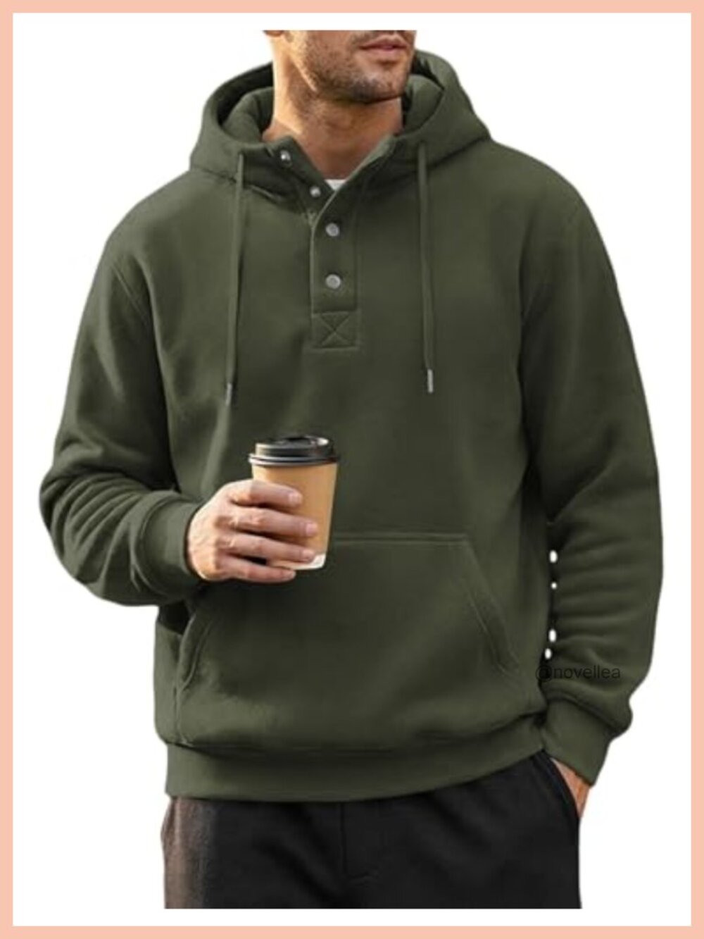 Men's Henley Hoodie Fleece Quarter Button Pullover Sweatshirt